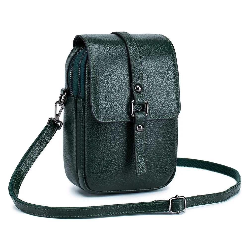 A cross-body bag for a mobile phone for women Multi-functional mini bag Vertical double-layer leather mobile phone bag