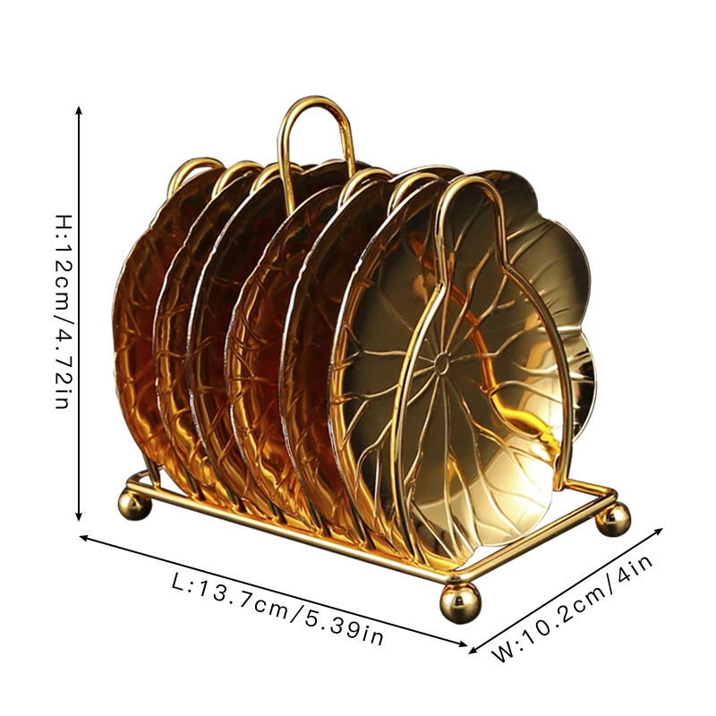 1 set of metal cutlery mat, European court style coaster set, containing 1 shelf and 6 plates, for table and dining room