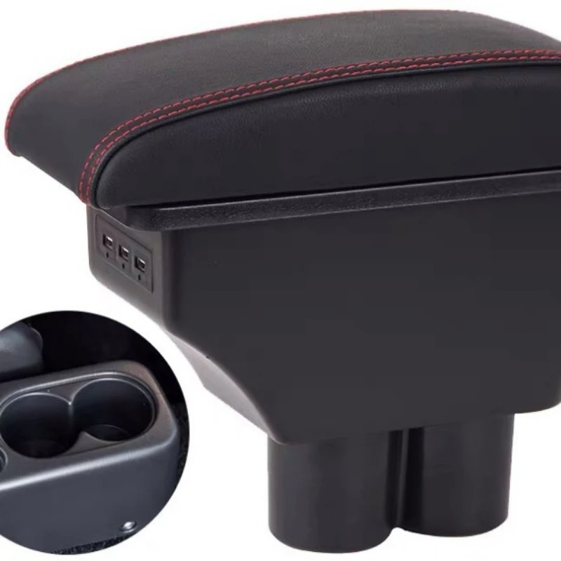 

Car armrest box USB black red line