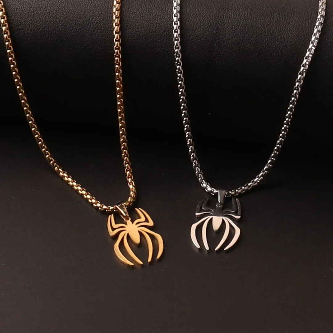 Punk-Spinnen-Anhänger-Halskette für Damen und Herren, Edelstahl, doppellagig, Hip-Hop-Schlüsselbeinkette, Tierschmuck – Detail 5