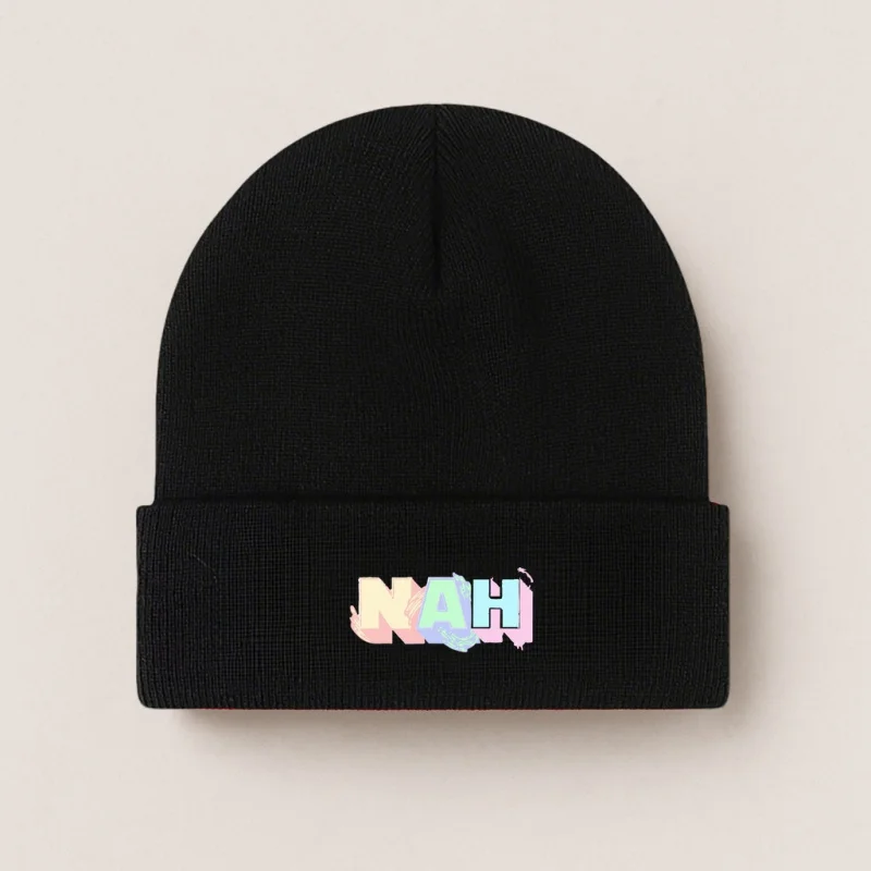 Chapéu de malha unissex ao ar livre, design urbano, estampa de letras de desenho animado, chapéu de malha quente