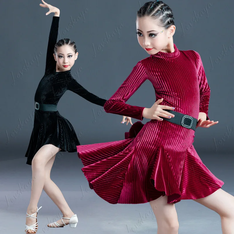 أزياء الرقص اللاتيني للأطفال للخريف والشتاء، ملابس أداء الرقص اللاتيني للأطفال البنات، ملابس الأطفال