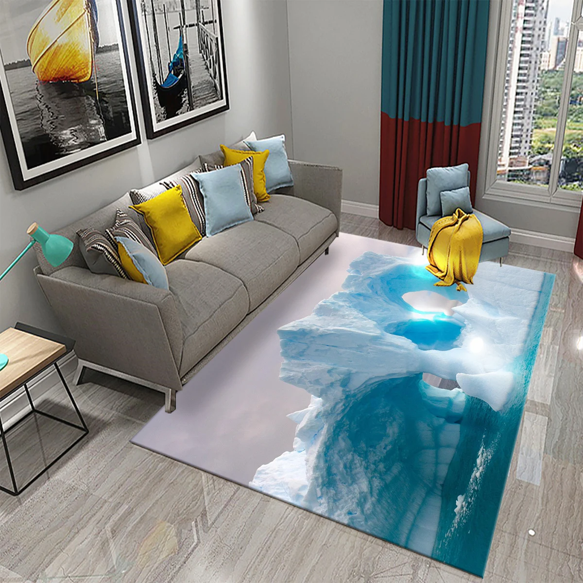 3D Antarctic Iceberg Pattern Carpet for Bathroom Kitchen Entrance Non-slip Rug Home Decoration for Bedroom Living Room Floor Mat