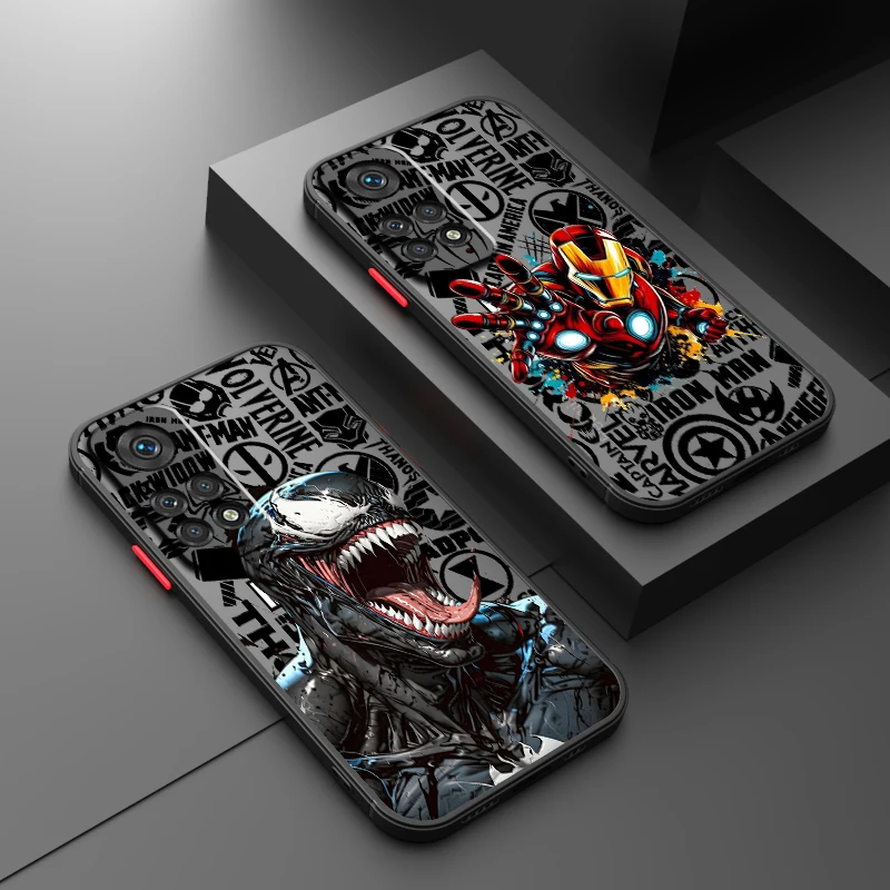 Marvel Superheroes Cartoon Frosted Translucent For Redmi Note 13R 13 12 12S 12T 11 11T 11E 10 Pro Plus 5G Back Phone Case