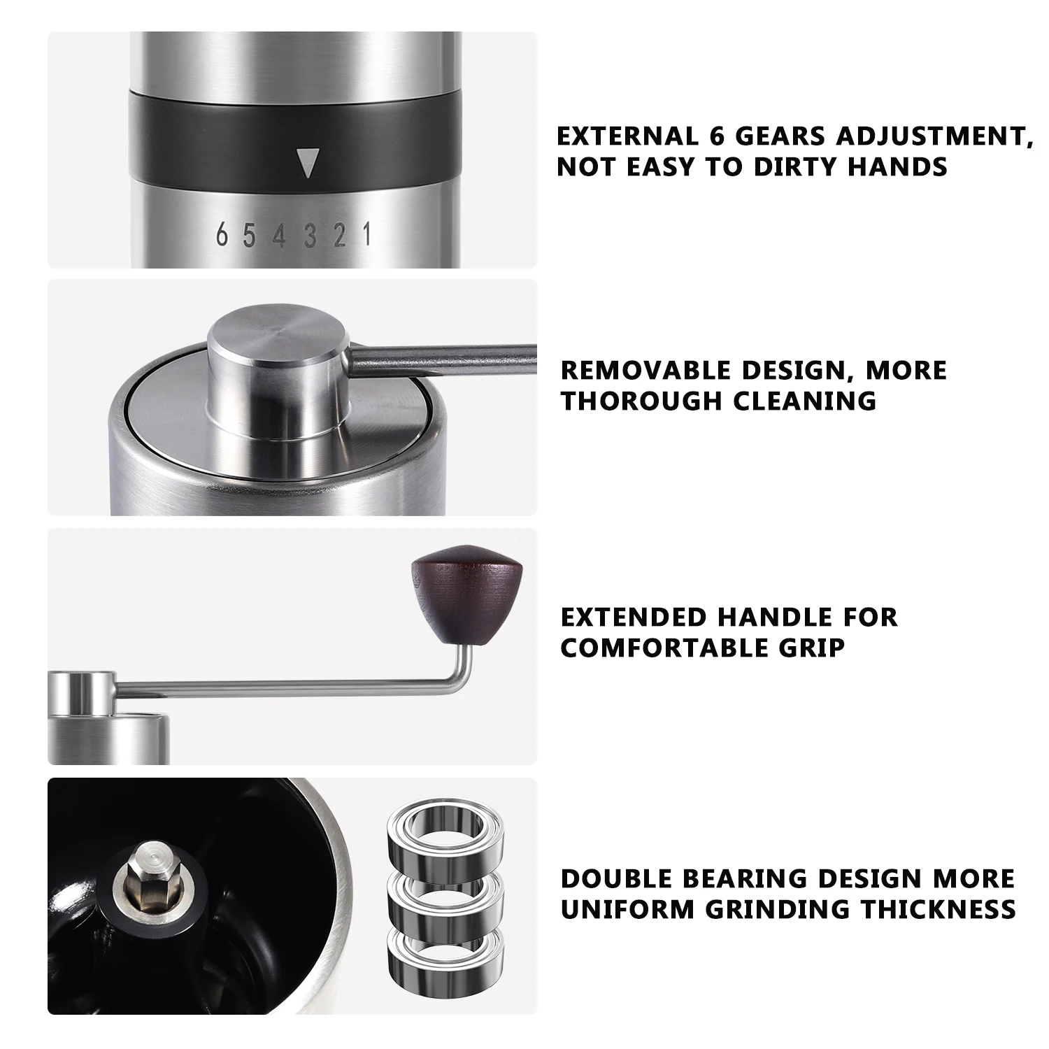 Barista Manual Hand Coffee Grinder with Stainless Steel Conical Adjustable Burr Coffee Mill
