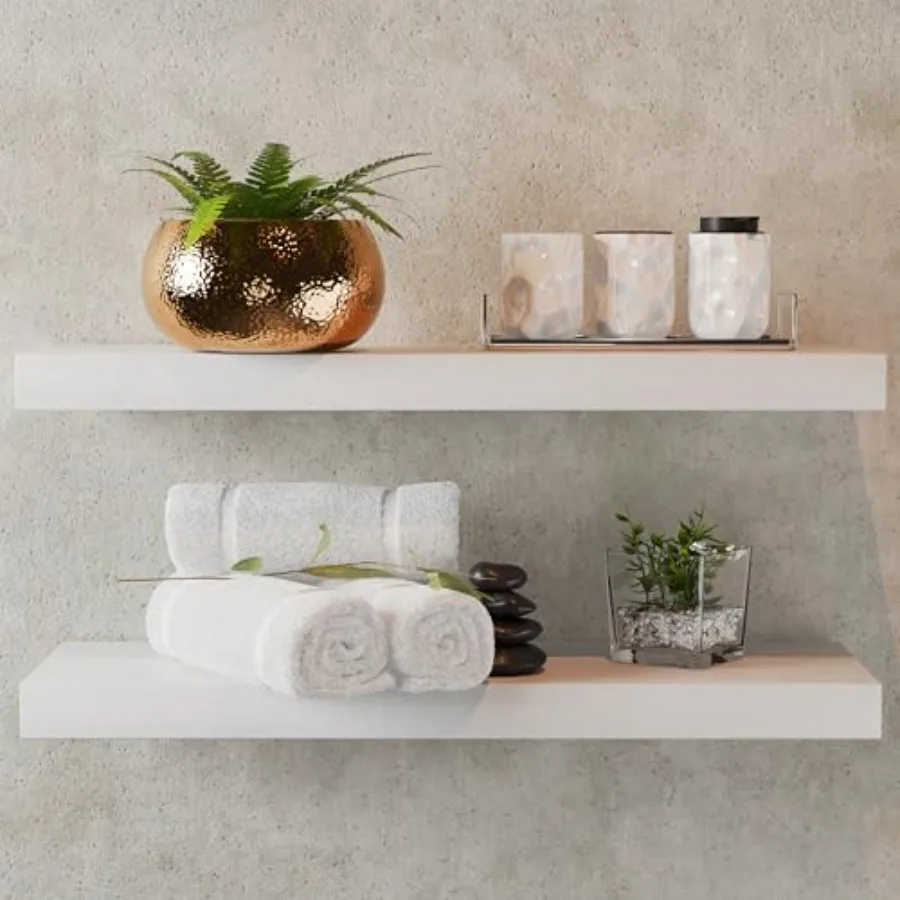 

Floating shelves for bathroom bedroom kitchen living room storage decor natural wood finish with hidden bracket glacial white c
