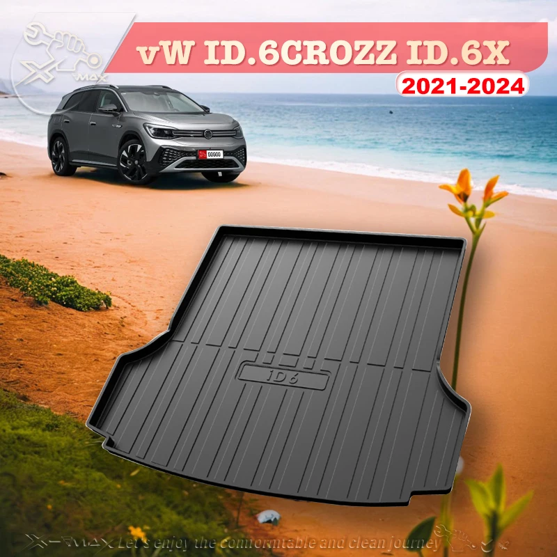 For vW ID.6CROZZ ID.6X 2021-2024 Custom Fit Car Trunk Mat All Season Black Cargo Mat 3D Shaped Laser Measured Trunk Liners