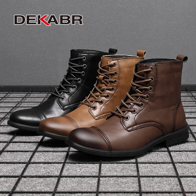 DEKABR/модные повседневные зимние ботинки на шнуровке; Уличные водонепроницаемые удобные ботинки ручной работы в деловом стиле; Весенние ботинки на меху без меха; Размер 48