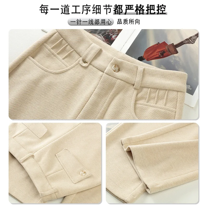 سراويل صوفية للنساء والشتاء، دافئة، سميكة، تنحيف، سراويل كاجوال، فضفاضة، مقاس نحيف، طول الأرض، #4