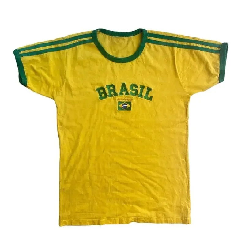 Estate Y2K vestiti estetica lettera delle donne ricamo brasiliano Streetwear t-shirt manica corta Harajuku Splicing sports top