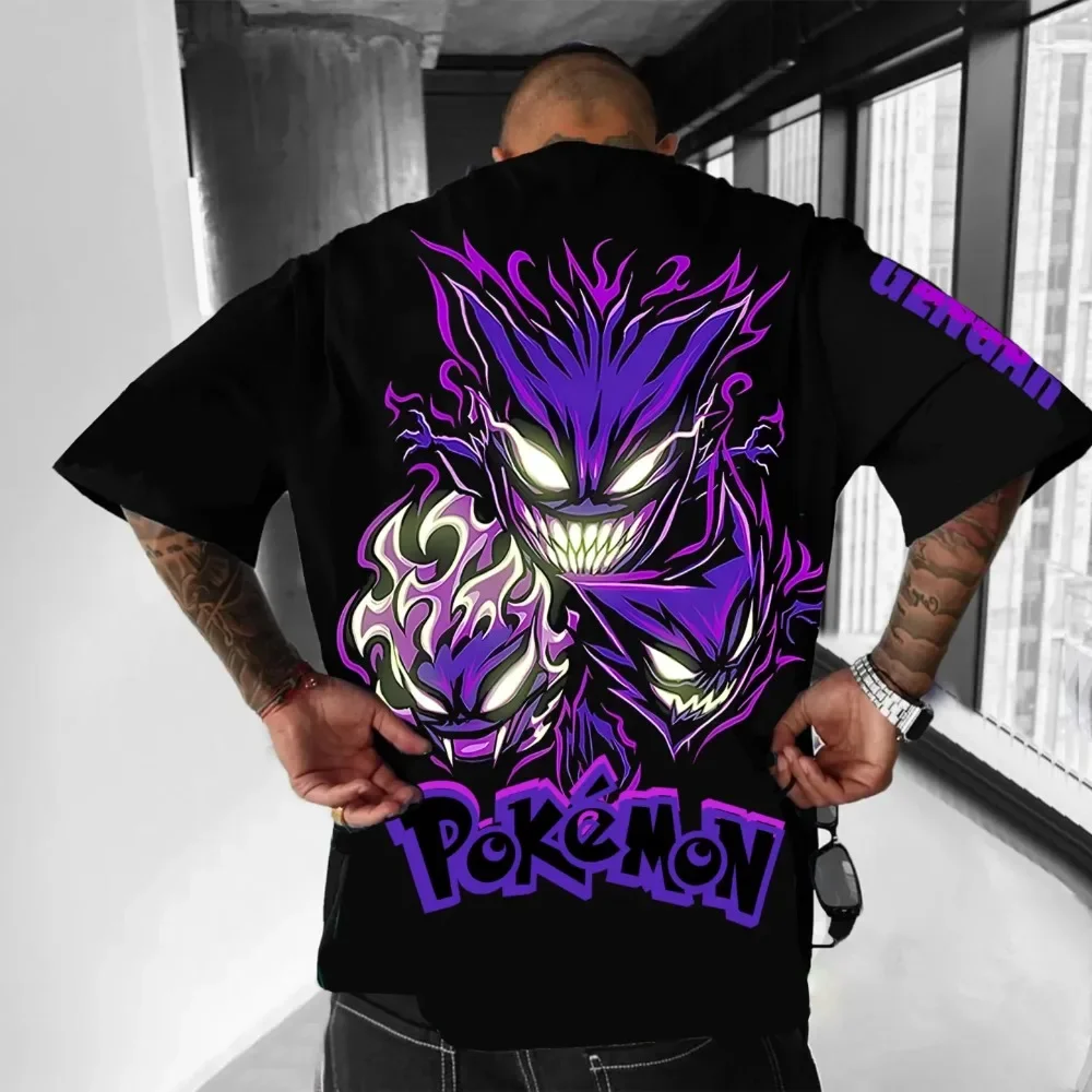 新アニメポケモン Gengar 周辺印刷オリジナル Tシャツ半袖男性と女性の夏原宿ルーズカジュアルトップ