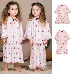 Girls' Home Wear 2023 Spring And Summer New Pink Print Girls' Pajamas Pajama Trousers Cute Fashion Nightgown Children's Clothing