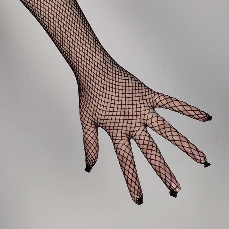 Summer Long Sunscreen Sleeves Sexy Elastic Mesh Fishnet With Colored Flash Diamonds Bungee Dance Hollow Punk Women's Gloves R51