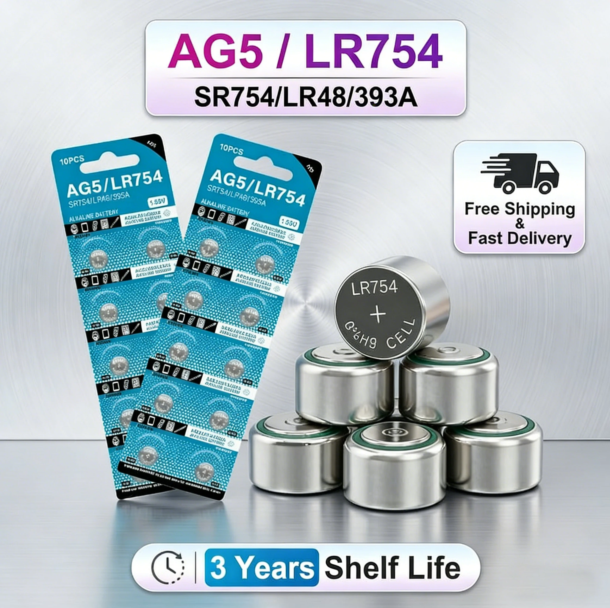 

AG5 LR754 Button Cell 2-10PCS 1.55V Alkaline 393 193 SR754 L754 SR754SW LR48 Coin Battery For Watch Clock Toys