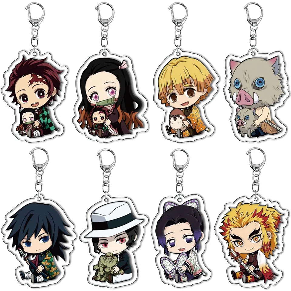 Demon Slayer Key Chain ring Anime Jewelry game Pendant Keychains Children girl toy Cartoon Acrylic Badge Nezuko Tanjirou Zenitsu