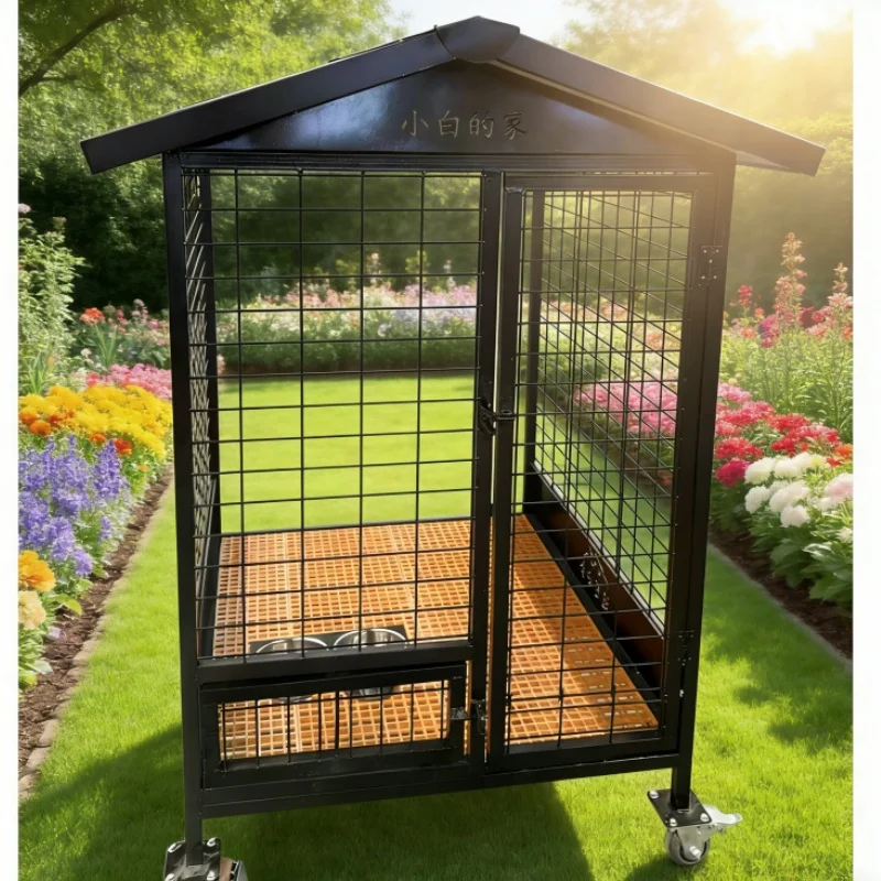 Luxury Collapsible Waterproof Small Animal Pet Villa Iron Roof Rotating Design Easy Clean Push-Up Closure Modern Style Wood
