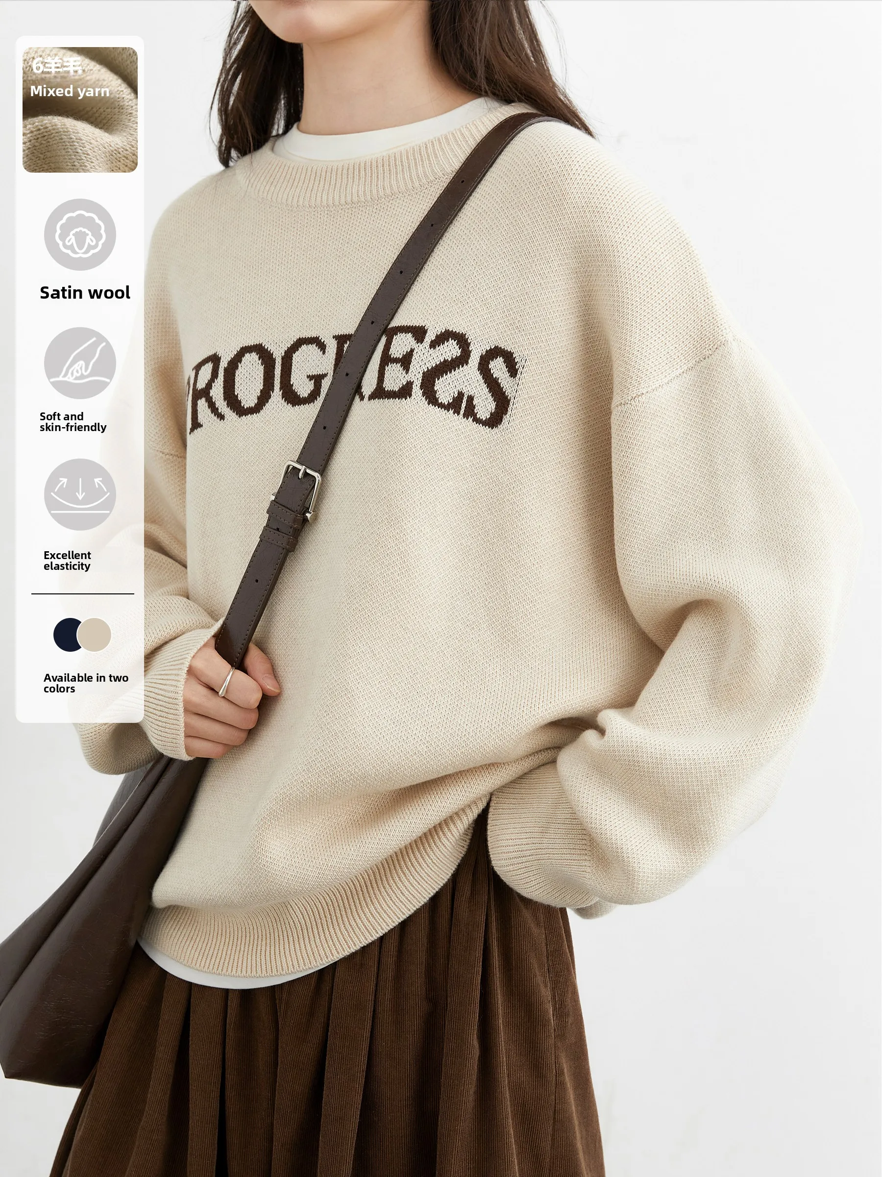 

Retro Sle round Ne Knitted Sweater Warm Woolen Letter Patterned Women's Faion Autumn Winter Polyester Acrylic Nylon Blend