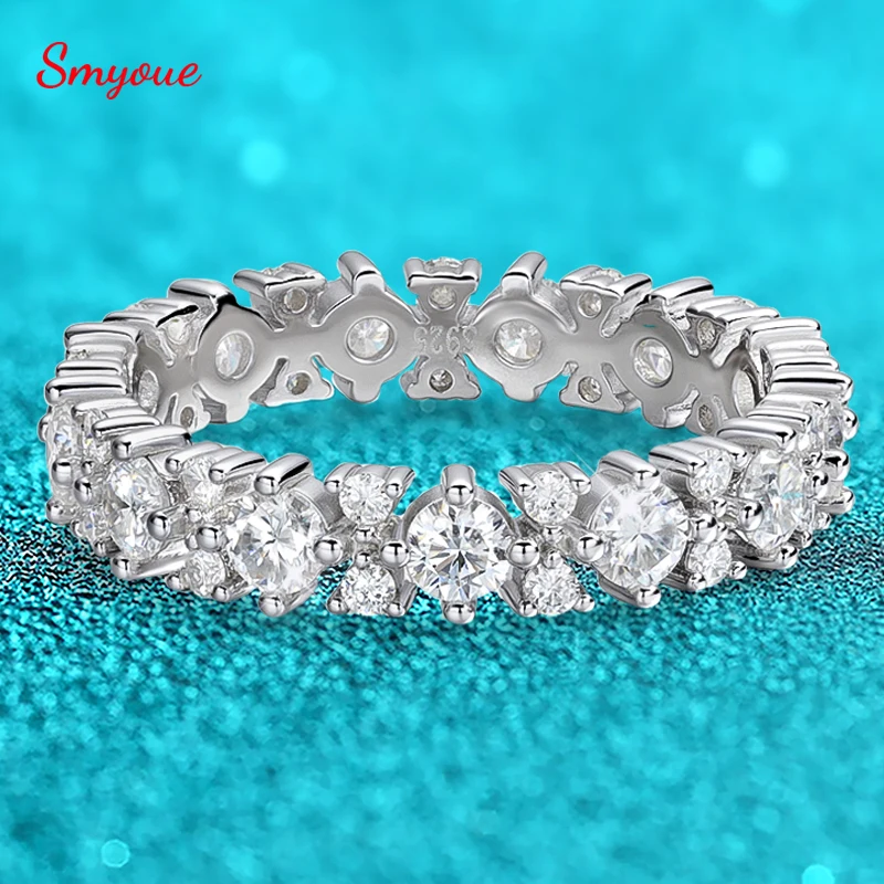 

Smyoue 1.56CTTW 100% All Moissanite Wedding Rings for Women Dating Ring Full Eternity Bands S925 Sterling Silver Plated 18k GRA