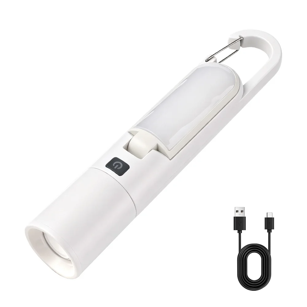 BORUiT Zoomable LED Flashlight Foldable Camping Flashlight With Hook Type-C Rechargeable Torch 6 Modes Fishing Hiking Lantern