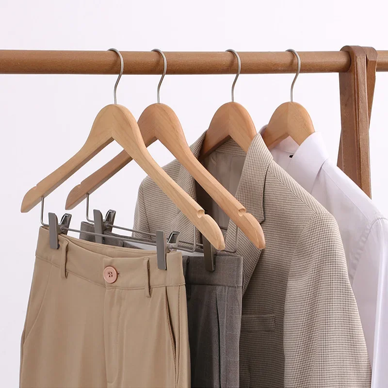 2PCS Wooden Hangers Smooth Solid Wood Pants Hanger with 360 Swivel Hooks for Closet Organization Skirt Display Racks with Clips