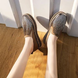 With Crystals Rhinestone Spring Autumn Fashion 2025 Women's Shoes Diamond Vulcanized Shoe Designer Luxury Light Ladies Footwear