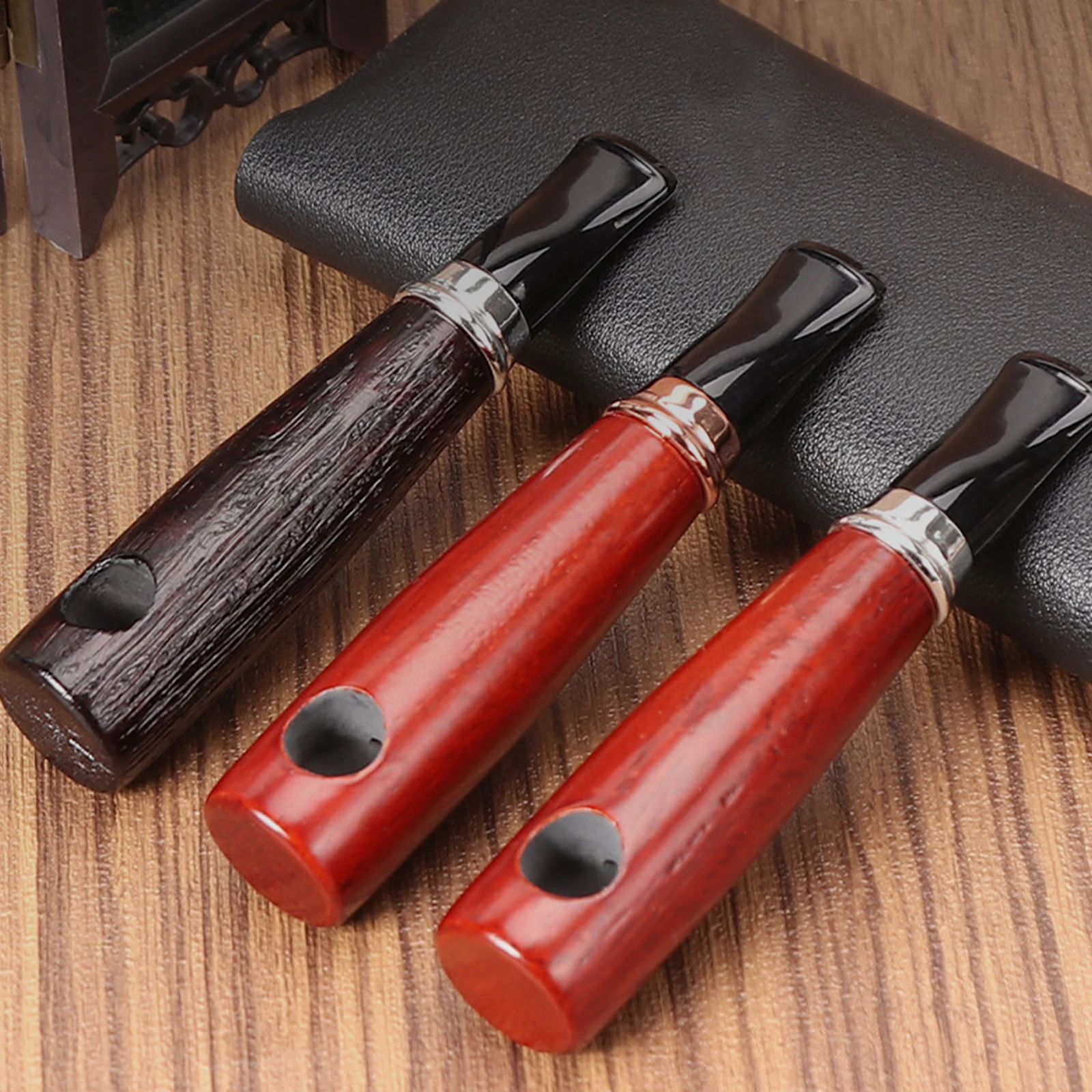 1pc, Handcrafted Small-sized Portable Oak Wood Tube For Smoking With A Compact Design And A Straight-style Filter