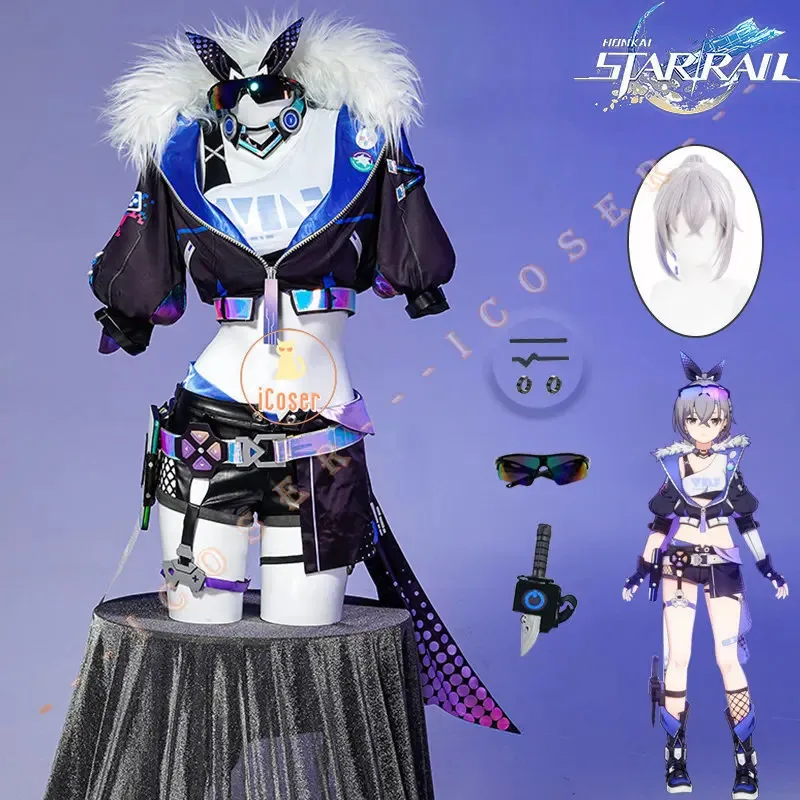 

New 2025 AA Silver Wolf Cosplay Costume Honkai Star Rail Wig Game Uniform Glasses Earrings Stellaron Hunters Hacker Hallowee ★★★