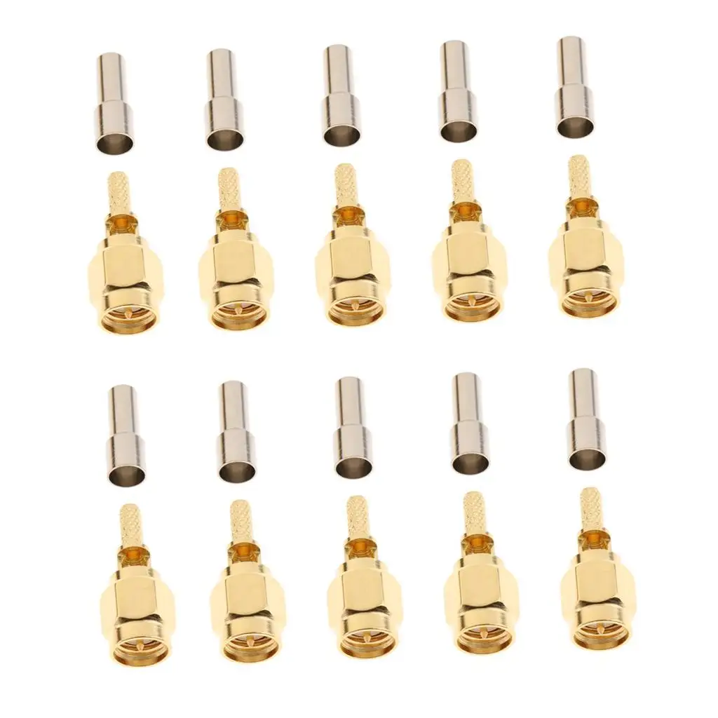 SMA Male RF Coaxial Connector Golden Crimp Pin Plug Adapter Cable Connector for Electronic Testing and Communication Devices