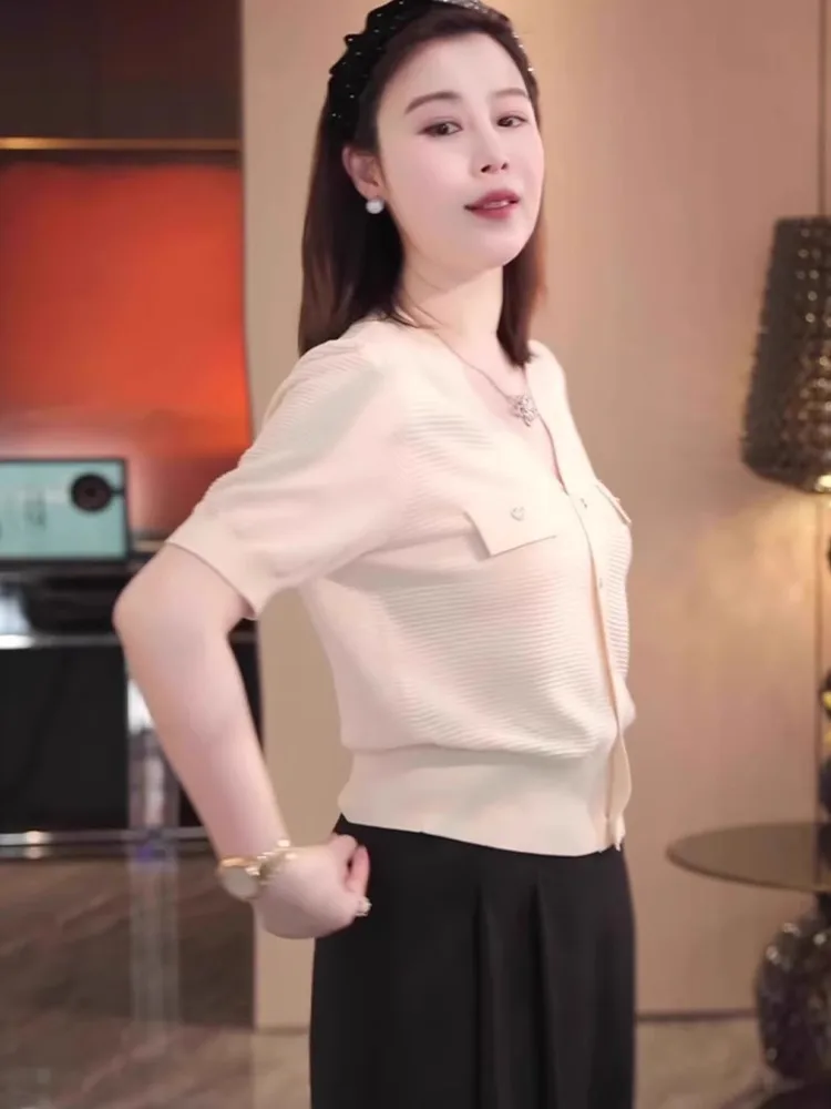 

Summer Casual Loose Knitted Top Single Button ort Sve V-Ne Open Cardigan Soft Sle Women's Faion Regular Fit Knitwear