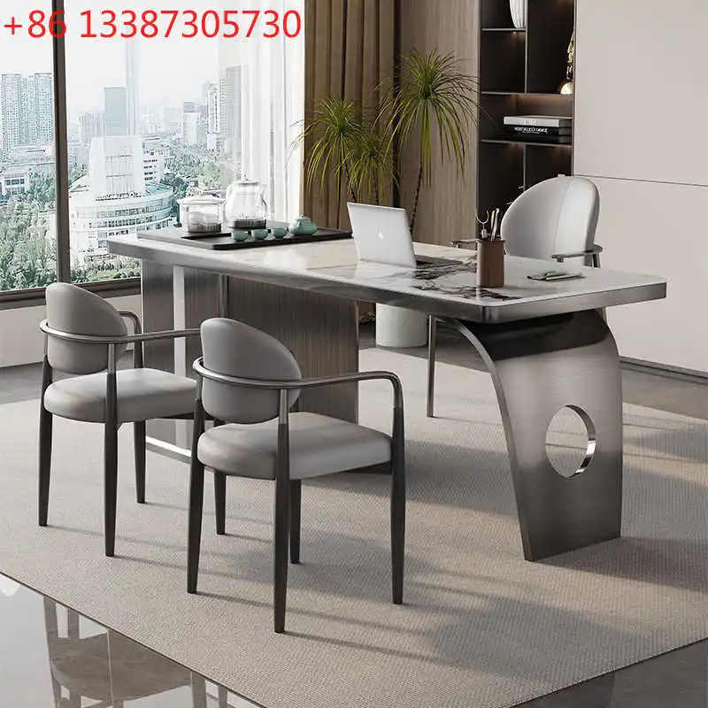 

Итальянский журнальный столик из каменной плиты в стиле лайт-люкс, современный простой чайный столик для кунг-фу из нержавеющей стали