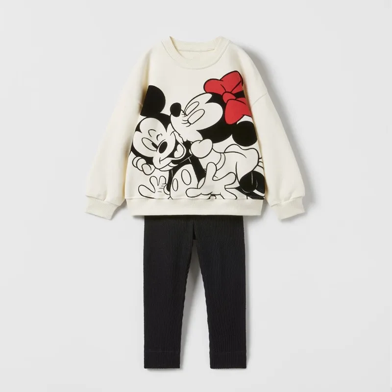 Myszka Minnie Wzór Dziewczynka Jesienna bluza Kombinezon Popularny design Topy + Legginsy Dwuczęściowy zestaw Odzież dziecięca Zestaw dziecięcy