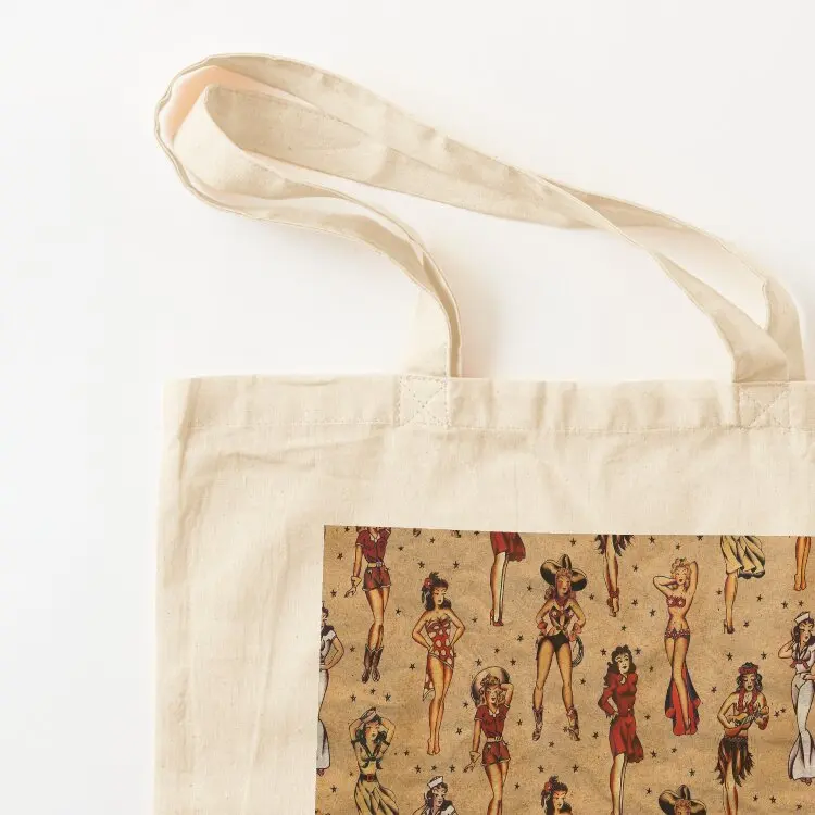 Vintage pin up girls tattoos Tote Bag Fabric bag canvas tote bag eco folding 3