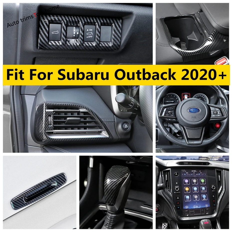 

Gear Shift Panel Air AC Vent Handle Bowl Water Cup Head Light Cover Trim Carbon Fiber Accessories For Subaru Outback 2020 2021