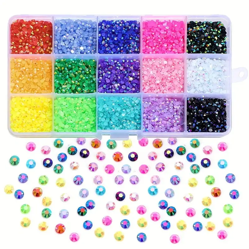 15000/7500szt 3/4mm AB Jelly Nail Rhinestones Resin Flat Back Colorful Glitter Charms Akcesoria DIY 3D Nail Art Decorations