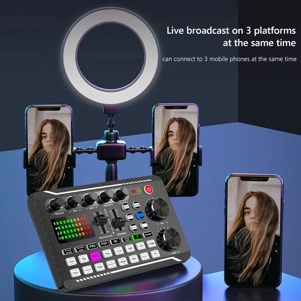 F998 Geluidskaart Professionele Bluetooth Studio Record Voor Telefoon PC Audio Mixing Console Versterker Live Muziek Mini Sound Mixer