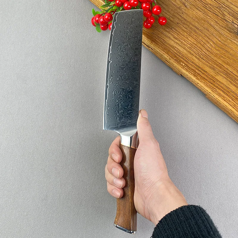 

6.8 Inch Nakiri Knife 67-layers Damascus Steel Blade Chef Cleaver Meat Slicing Vegetables BBQ Kitchen Sharp Knife Wood Handle