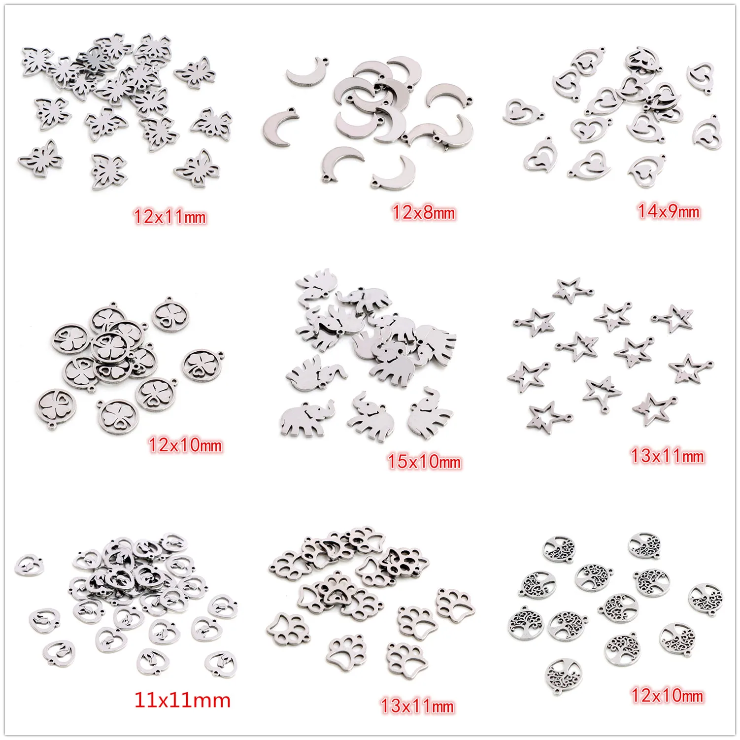 30pcs/lot No Fade Charms 316 Stainless Steel Butterfly tree heart Charms handmade Craft pendant Jewelry Making,DIY for necklace