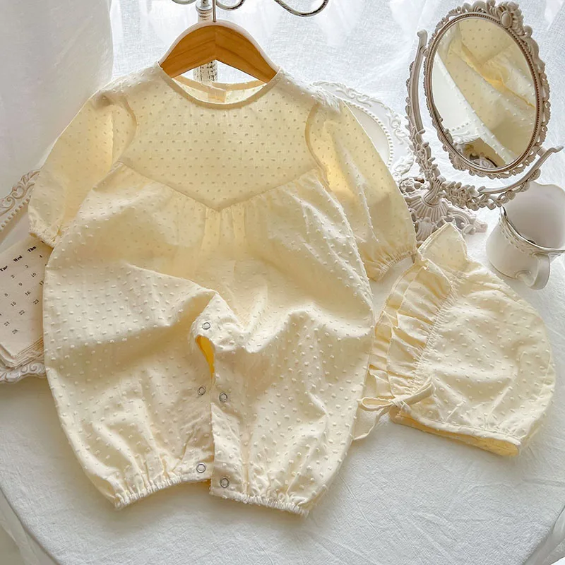 Newborn Baby Girls Jumpsuit One Piece Outfit Infant Baby Girls Romper+Hat Cotton Long Sleeve Printing Spring Autumn Baby Clothes