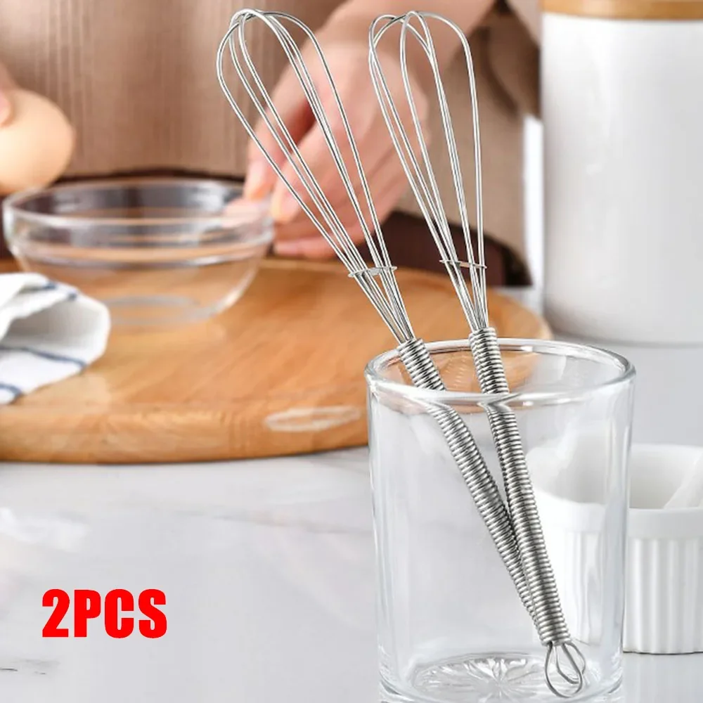 2PCS Whip Whisks Set Mini Small Stainless Steel Balloon Wire Whisk Kitchen Baking Tools Hand Mixer Self Turning Egg Stirrer