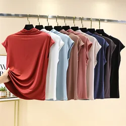 Modal MockNeck Tshirt Sleeveless Summer Women Slimming T-Shirt Solid color Soft Basic Tee Tops