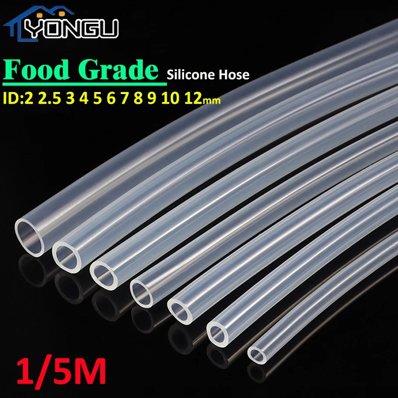 1/5M Food Grade Clear Transparent Silicone Hose ID 2 3 4 5 6 7 8 9 10 12mm O.D Flexible Nontoxic Silicone Rubber Tube