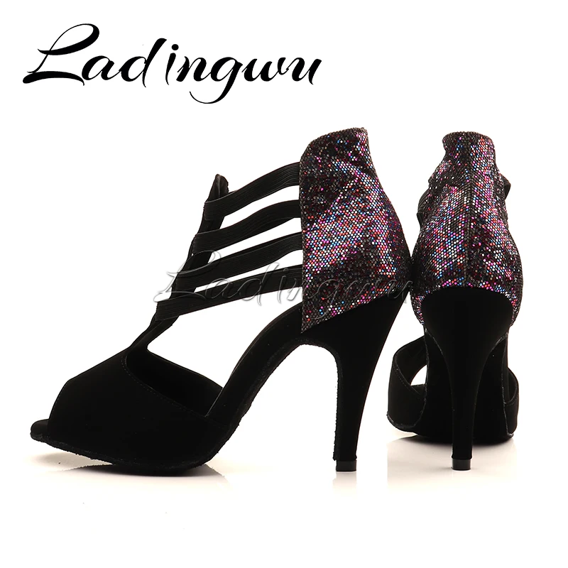 Ladingwu Stretch Rubber Band and Ankle Dance Boots Ballroom Tango Salsa Dance Shoes Women Latin Dance Shoes