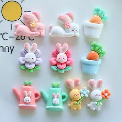 10 Pcs New Cute Cartoon Rabbit Flower Series Flat Back Resin Scrapbooking DIY Jewelry Hairpin Craft Decoration Accessorie