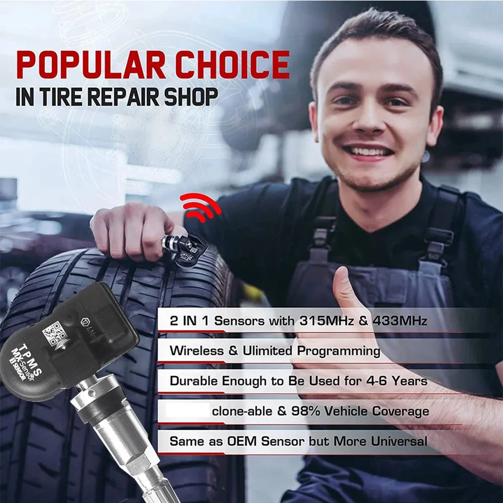 4 Programmable MX Sensor 315MHZ+433Mhz Universal 2 In 1 Tire Pressure Monitoring System TPMS Tool-Program For-AUTEL