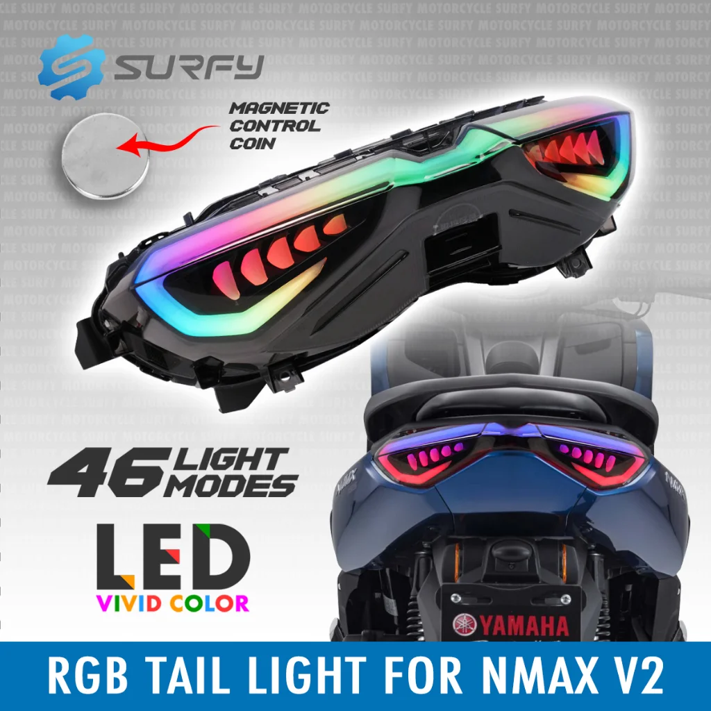 Nmax V2 Tail Light RGB Fog Lens 46 Modes LED Vivid Colors Plug-and-Play Waterproof