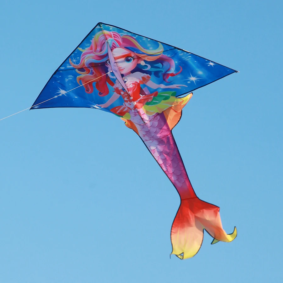 طائرة ورقية بحورية البحر بطول 1.5 متر على شكل حورية البحر جميلة على شكل حورية البحر الأميرة دلتا كلاسيكية سهلة الطيران مناسبة للمبتدئين