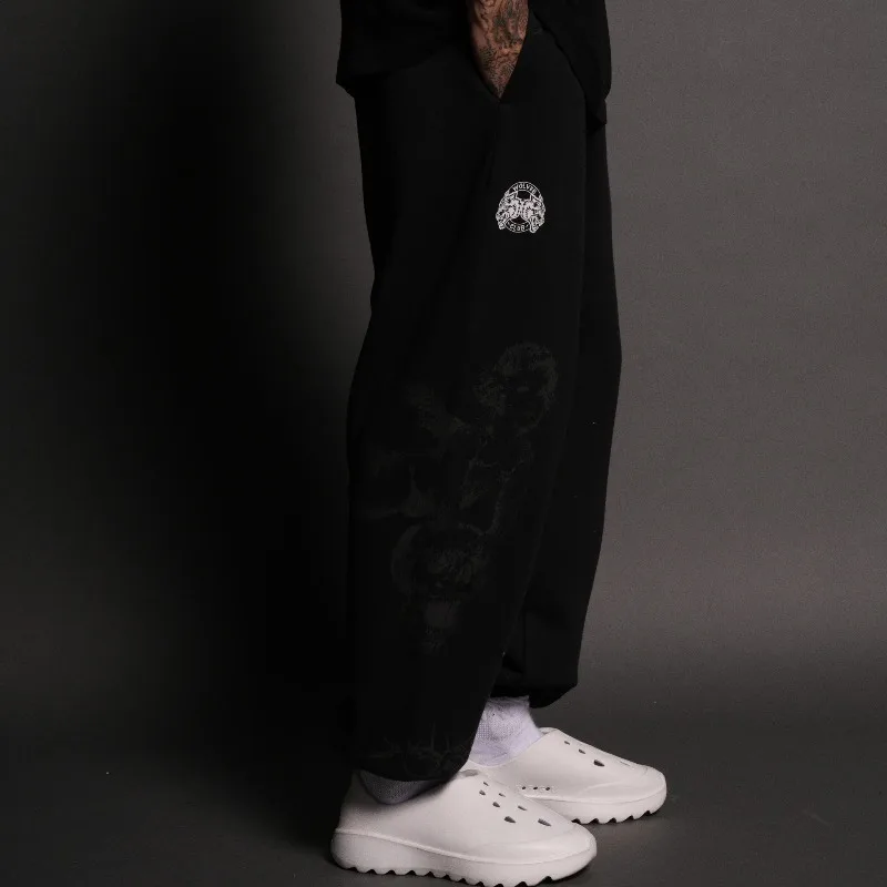 

Y2K Gothic Streetwear Cupid Print Drop Crotch Joggers Cyberpunk Wide Leg Trousers Casual Hip Hop Punk Leg Tied Trousers