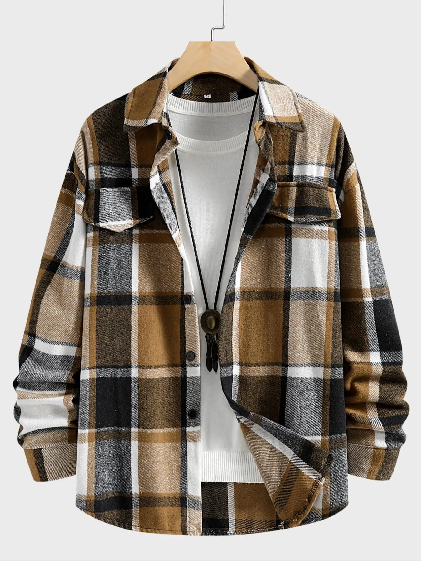 Retro Plaid Shirt Men Casual Elegant Button Up Long Sleeve Shirt Jacket For Spring Fall Business