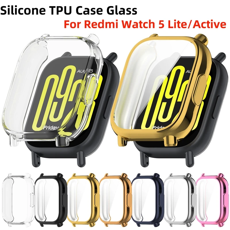 Silicone TPU Case Glass For Xiaomi Redmi Watch 5 Active/Lite Screen Protector Bumper Cover Shell for Redmi Watch 5 Lite Cases