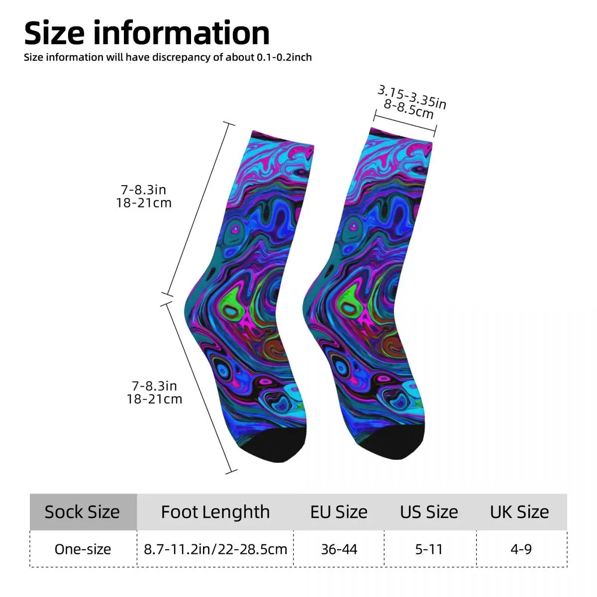 Groovy Hippy Print Socks Blue and Purple Liquid Elegant Stockings Winter Non Slip Couple Socks Warm Soft Custom Running Socks